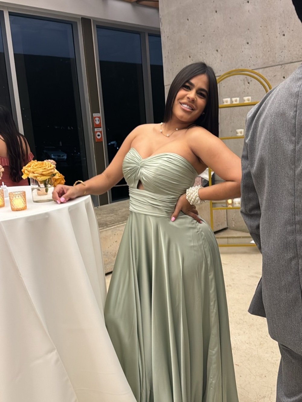 Sage Green Strapless Ruched Sweetheart Gown